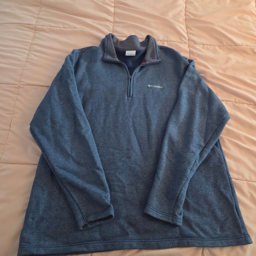 Columbia Mens XXL Blue Heathered Quarter Zip Pullover Cotton Blend Sweatshirt